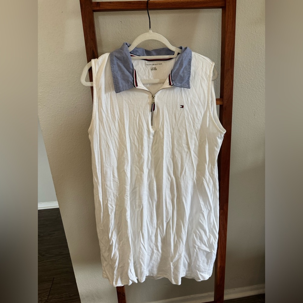 Tommy Hilfiger White Polo Dress with Blue Collar